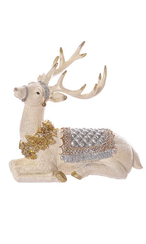 10in RESIN LAYING DEER WITH GLITTER SADDLE & BLANKET