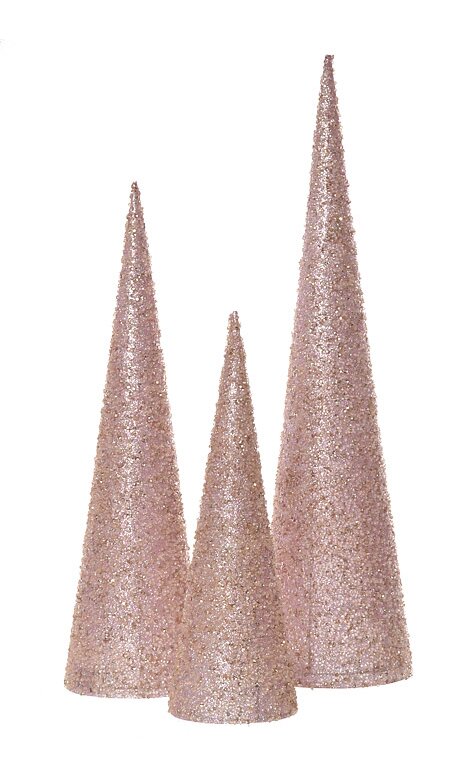 18in/24in/30in SEQUIN/BEAD CONE TREE BLUSH PINK SET