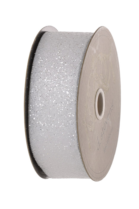 1.5 X 10Yds Wired Satin Frosted Glitter Ribbon White