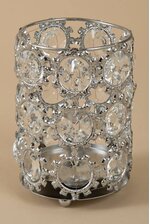 4 X 6.25" CRYSTAL BEAD CANDLE HOLDER SILVER