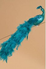 18" GLITTERED PEACOCK W/CLIP TURQUOISE