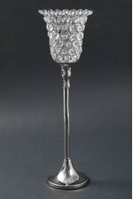 18.25" CRYSTAL CANDLE HOLDER SILVER