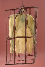 14" X 26" ANIMATED HANGING SKELETON IN CAGE IVORY