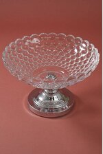 12" X 7.75" DEEP DISH GLASS COMPOTE CLEAR/SILVER