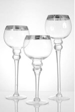 12"/14"/16" GLASS CANDLE HOLDER CLEAR/SILVER SET/3