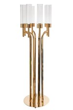 42" METAL 8-LITE CANDLE HOLDER W/GLASS GOLD