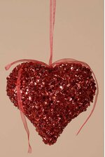 4" SEQUIN HEART ORNAMENT RED
