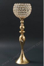 26.5" CRYSTAL BEAD CANDLE HOLDER GOLD