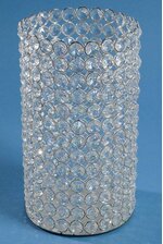 9.25" X 5" CRYSTAL BEAD CANDLE HOLDER SILVER/CLEAR