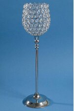 19.25" CRYSTAL BEAD CANDLE HOLDER SILVER/CLEAR