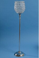 27.5" CRYSTAL BEAD CANDLE HOLDER SILVER/CLEAR