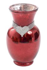 9" ROUND VALENTINE GLASS VASE W/HEART DIAMOND RED