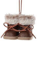 3" FAUX FUR/LEATHER BOOTS ORNAMENT NATURAL BROWN