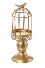 11" METAL CANDLE STAND W/BIRD CAGE GOLD