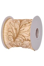 4" X 5Y Metallic Embroidered Floral Vine Wired Ribbon Ivory/Gold