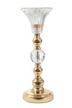 16" CANDLE HOLDER W/CRYSTAL GOLD