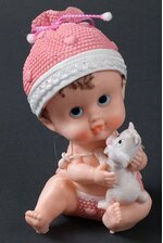 6.5" CERAMIC BABY GIRL W/KITTEN PINK