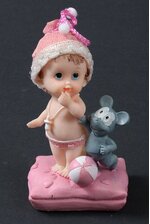 4.5" CERAMIC BABY GIRL W/MOUSE PINK