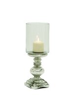 6" X 16.25" GLASS CANDLE HOLDER CLEAR/SILVER