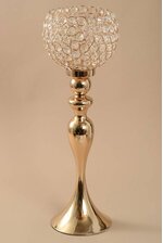 24" CRYSTAL BEAD CANDLE HOLDER GOLD/CLEAR