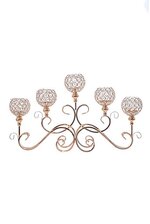 15.5" 5-LIGHT CANDLE HOLDER W/CRYSTAL GOLD