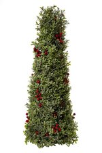 24" RED BERRY/FROSTED BOXWOOD CONE TREE FROSTED RED/GREEN