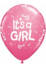 11" ROUND LATEX BALLOON "IT'S A GIRL" PEARL ROSE PKG/100
