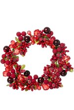 6" PEARL BERRY/JEWEL CANDLE RING ORNAMENT RED/BURGUNDY