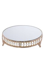 12" METAL MIRROR CAKE STAND W/CRYSTAL GOLD