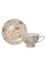 Tea Cup w/ Saucer Set of 6 - Eggshell/Purple