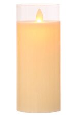 3" X 7" GLASS FLAME LESS PILLAR CANDLE IVORY