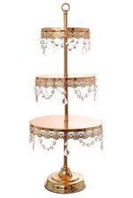 29" X 12" 3 TIER CAKE STAND W/CRYSTAL GOLD