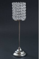 16" BEADED CANDLE HOLDER SILVER/CLEAR