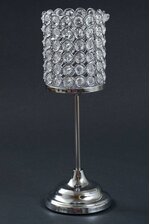 13" BEADED CANDLE HOLDER SILVER/CLEAR