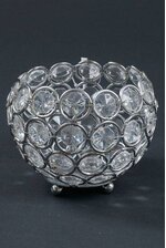 3" X 3.25" CRYSTAL BEAD CANDLE HOLDER SILVER/CLEAR