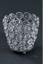 3.25" X 3" CRYSTAL BEAD CANDLE HOLDER SILVER/CLEAR
