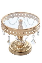 7.5" ROUND METAL/GLASS CAKE STAND W/CRYTAL GOLD
