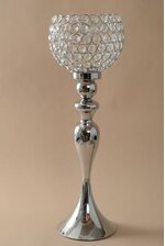 24" CRYSTAL BEAD CANDLE HOLDER SILVER/CLEAR