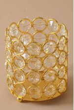 3" X 3.5" CRYSTAL BEAD CANDLE HOLDER GOLD/CLEAR