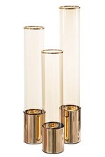16"/19"/22" METAL CANDLE HOLDER W/GLASS GOLD/CLEAR (SET/3)