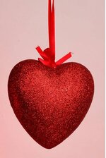5.5" GLITTER SOLID HEART HANGING RED
