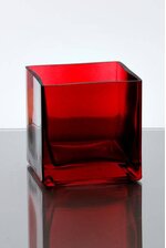 4" X 4" X 4" CUBE GLASS VASE CLEAR RUBY