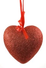 4" GLITTER SOLID HEART HANGING RED