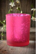 3" FROSTED MERCURY GLASS CANDLE HOLDER FUCHSIA PKG/6