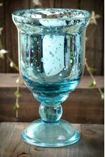 6" MERCURY GLASS CANDLE HOLDER TURQUOISE