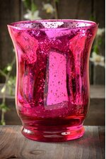 3.75" MERCURY GLASS CANDLE HOLDER FUCHSIA