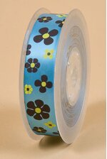7/8" X 25YDS SINGLE FACE SATIN W/PRINTED FLOWERS TURQUOISE #340