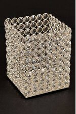 5" X 5" X 6.5" CRYSTAL BEAD CANDLE HOLDER SILVER/CRYSTAL