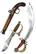 19" - 21" PIRATE WEAPON CUTOUTS PRINTED 2 SIDED PKG/3