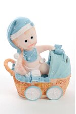 7" CERAMIC BABY BOY IN CARRIAGE MONEY BANK BLUE